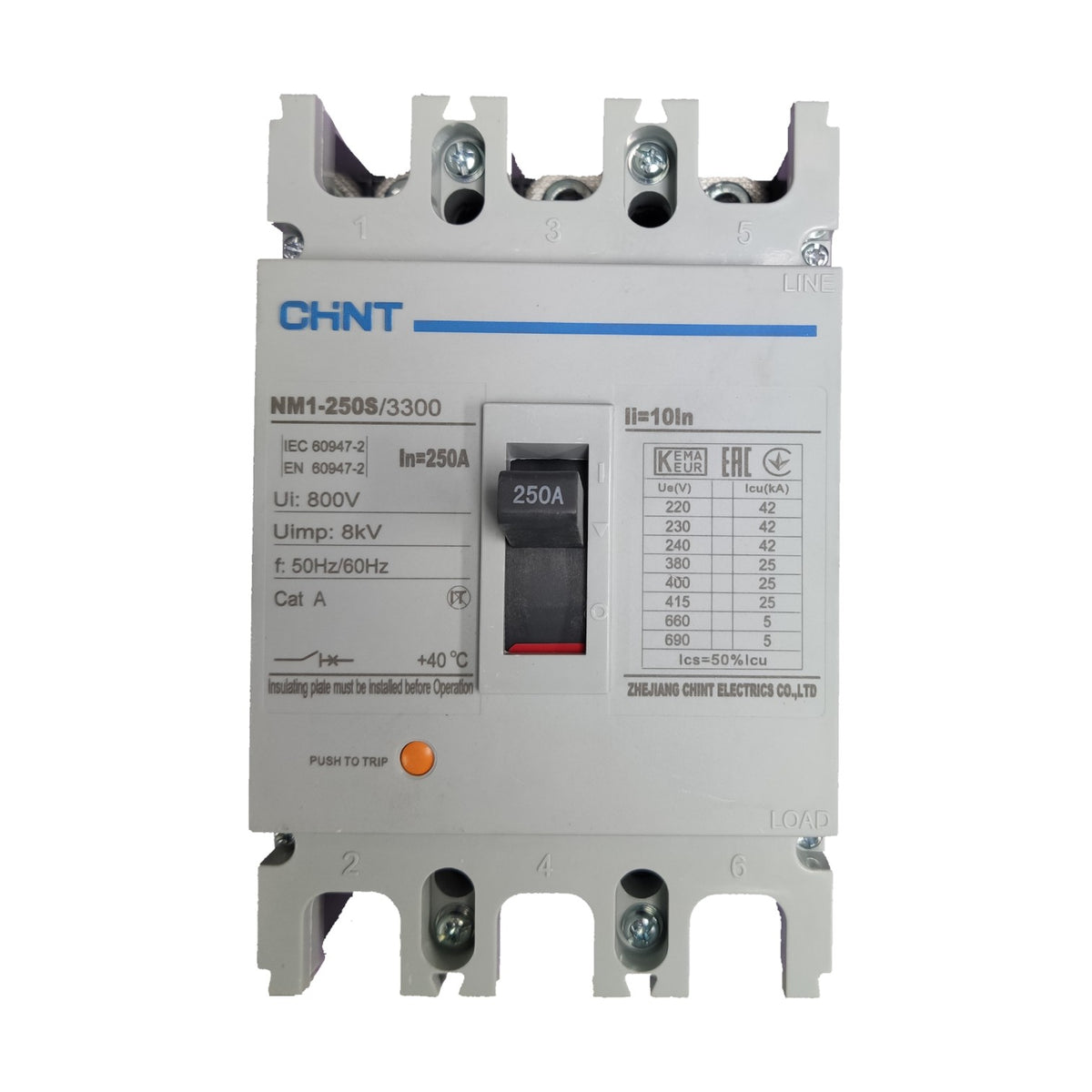 Chint 250A 3 Pole Industrial Circuit Breaker 3 Phase 50KAIC