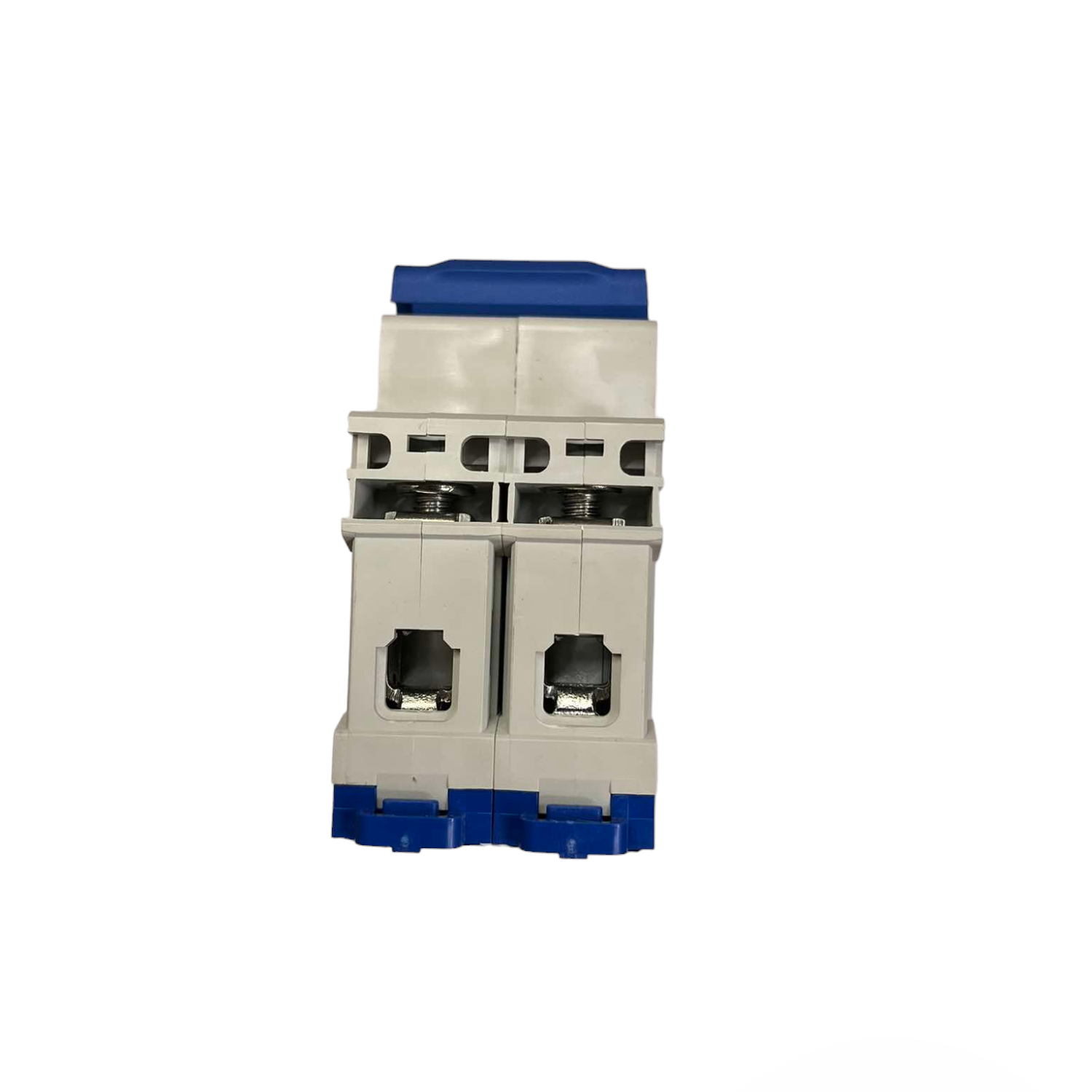 Electrical circuit breaker with blue and gray design on a white background