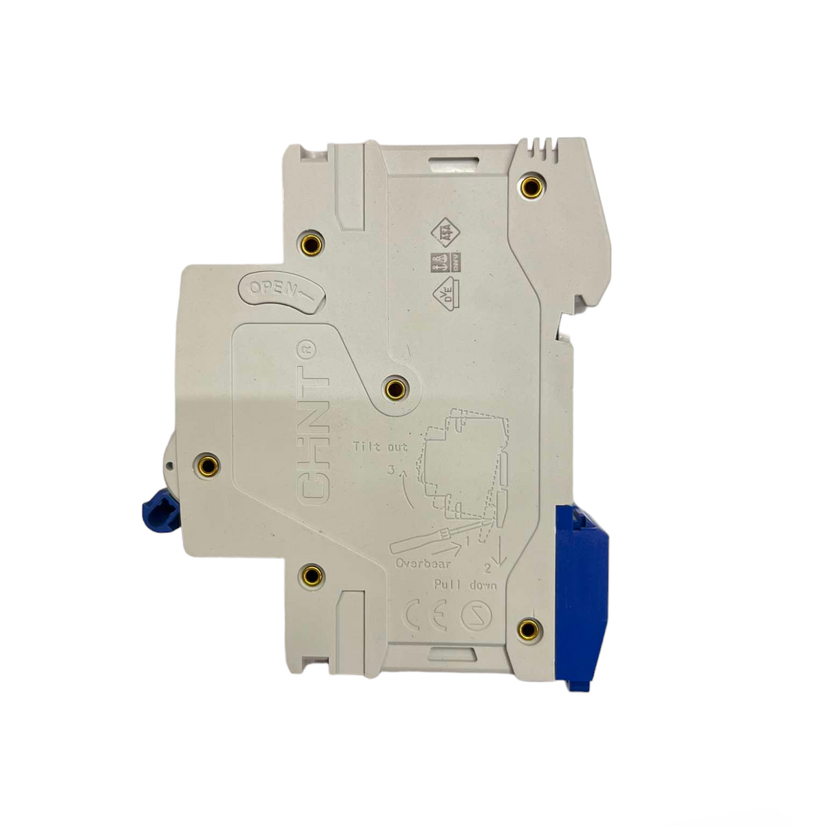 Electrical breaker panel with branding on a white background