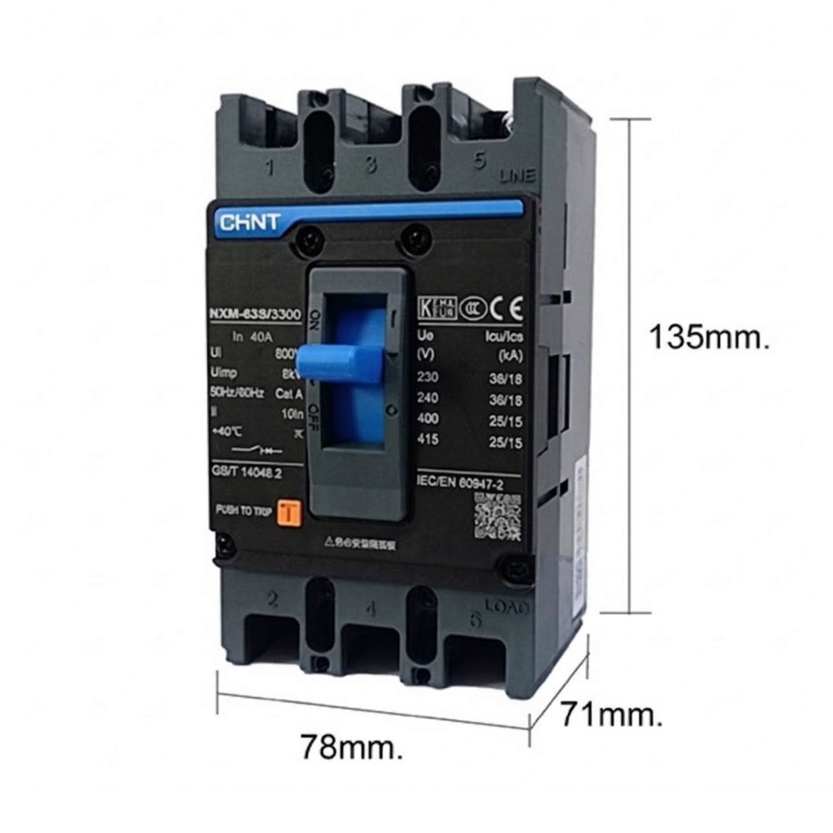 Chint 40A 3 Pole Industrial Circuit Breaker 3 Phase 63AF 36KAIC 220V 25kA 415V MCCB NXM-63S/3300/40A