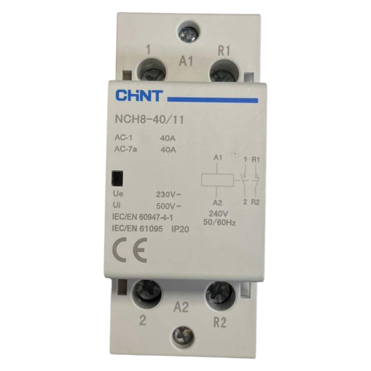 Circuit breaker with CHNT branding on a white background