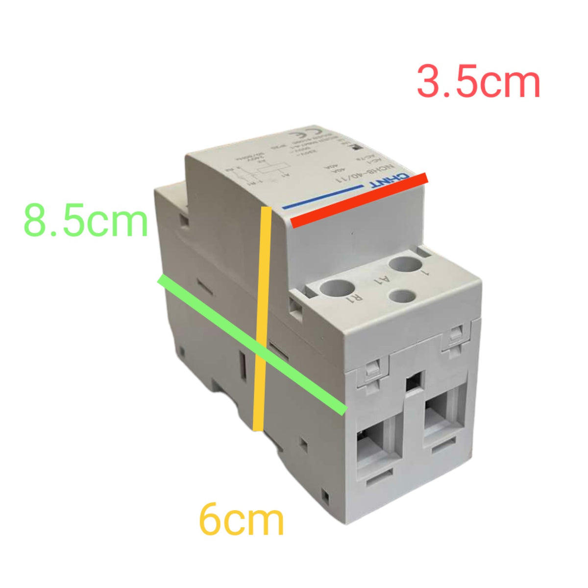 Electrical switch with measurements indicated on a white background