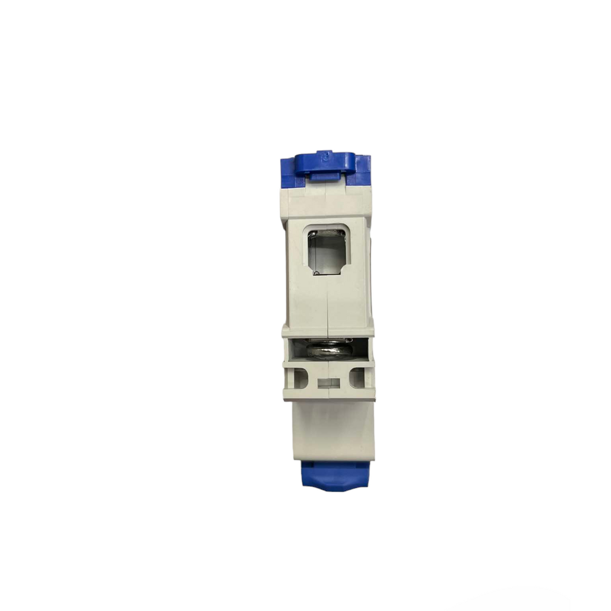 White and blue electronic component on a white background