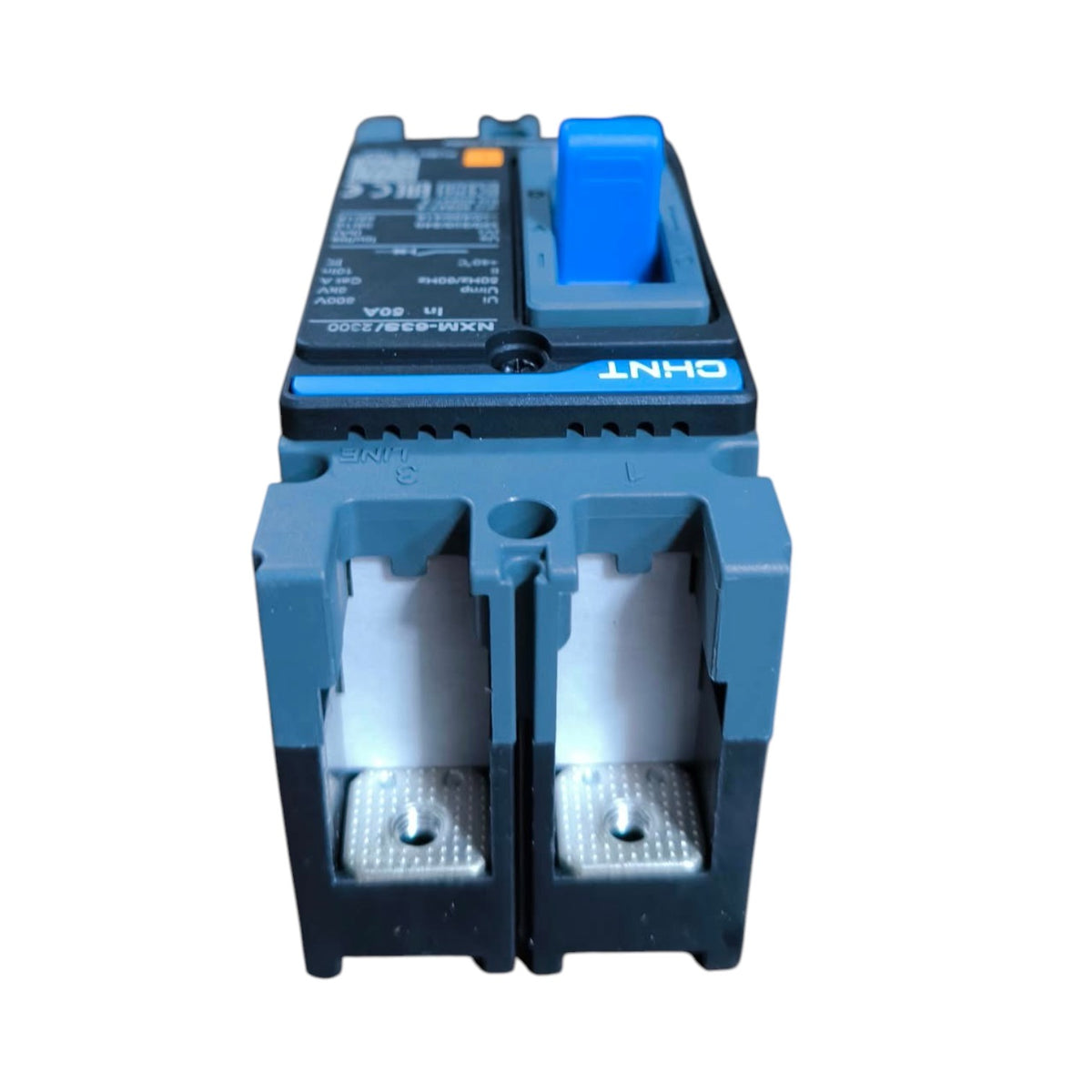 A blue and black marine circuit breaker with a blue handle, featuring the brand name 'OHNT' printed on the side, set against a plain white background.