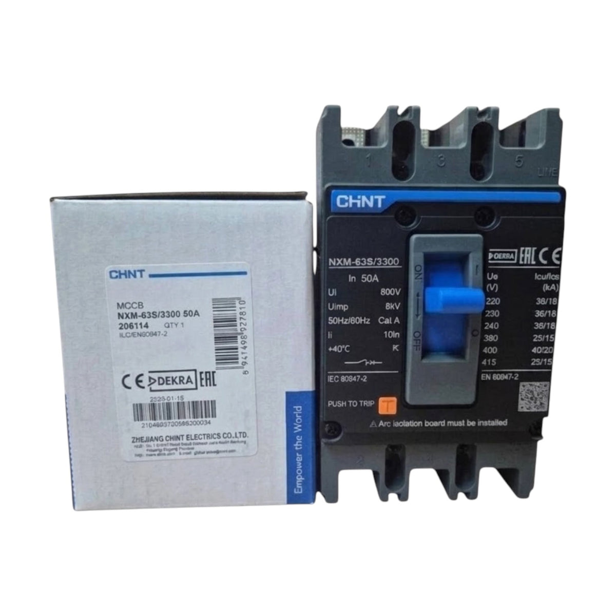 Chint 50A 3 Pole Industrial Circuit Breaker 3 Phase 63AF 36KAIC 220V 25kA 415V MCCB NXM-63S/3300/50A