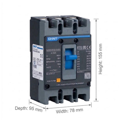 Chint 50A 3 Pole Industrial Circuit Breaker 3 Phase 63AF 36KAIC 220V 25kA 415V MCCB NXM-63S/3300/50A