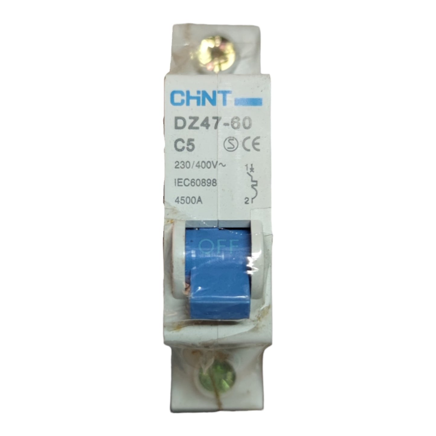 Electrical circuit breaker with Chint branding on a white background