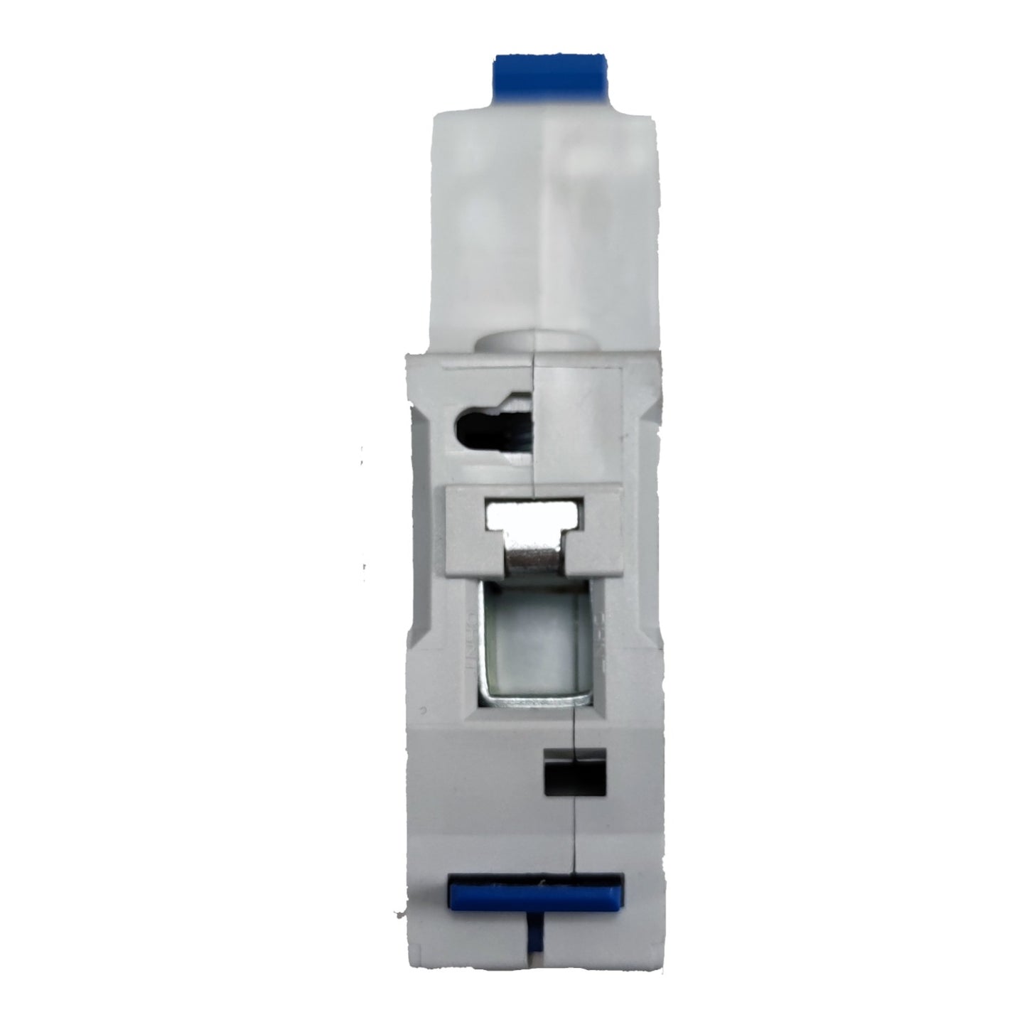 White electronic device with blue accents on a white background