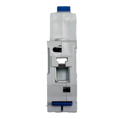 White electronic device with blue accents on a white background