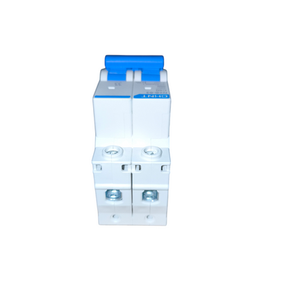 Circuit breaker with blue handle on a white background