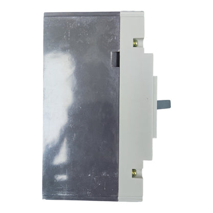 A rectangular electrical switch component with a dark gray metallic front plate and a white side housing, shown against a plain white background.