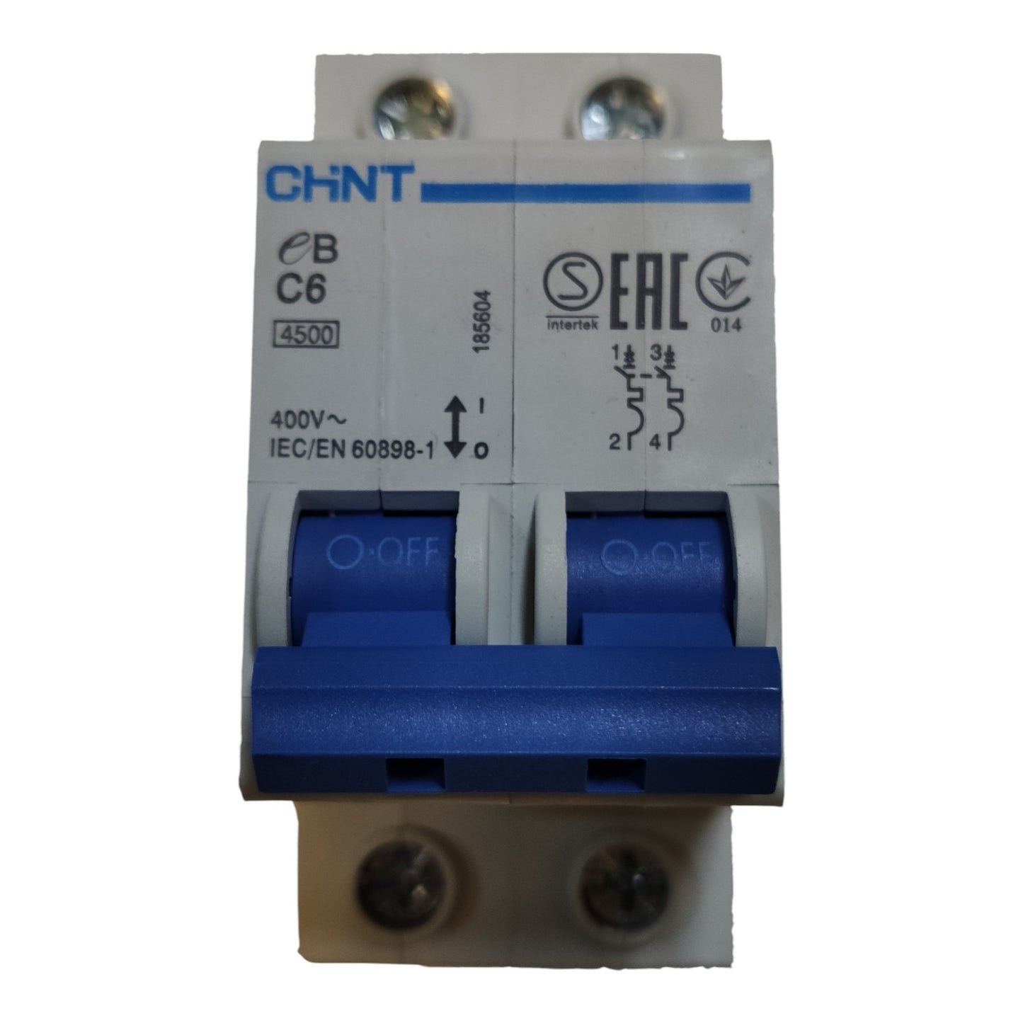 Chint 6A 2Pole Miniature Circuit Breaker 4.5KAIC 220V Din Rail Type MCB EB2PC6-4.5KA