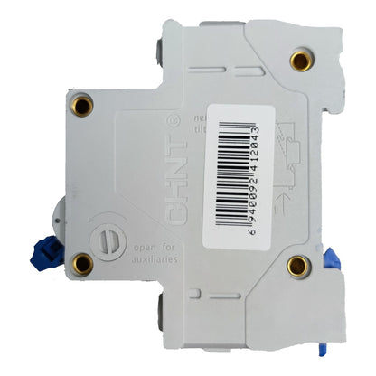 Gray electronic component with barcode label on a white background
