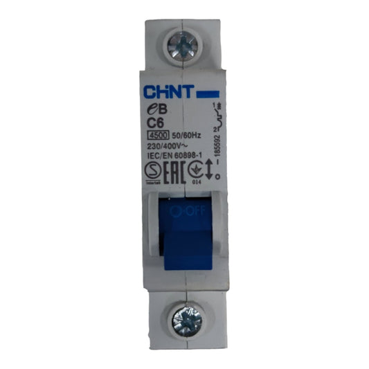 Circuit breaker with CHINT branding on a white background