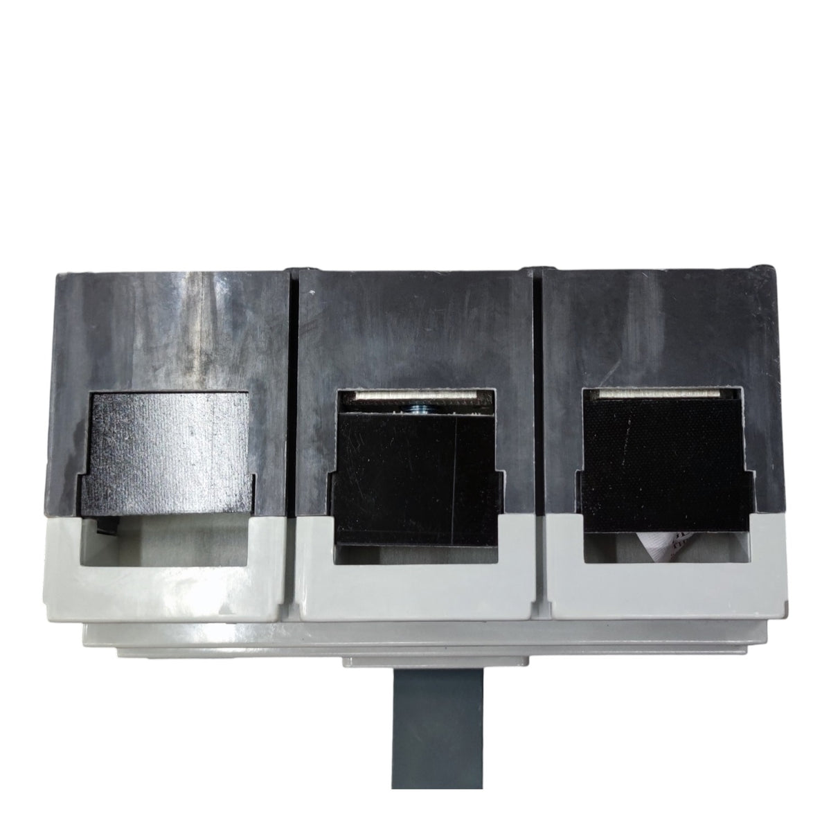 A three-port network interface module with black and gray plastic housing, shown against a plain white background.