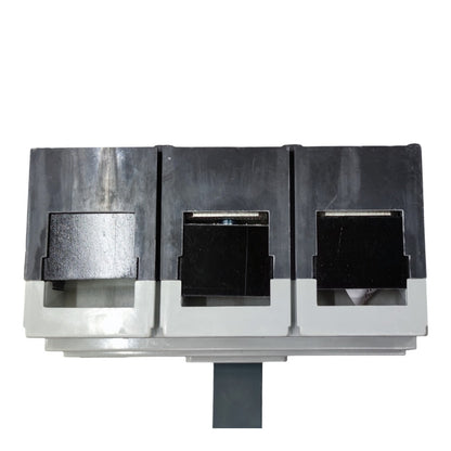 A three-port network interface module with black and gray plastic housing, shown against a plain white background.