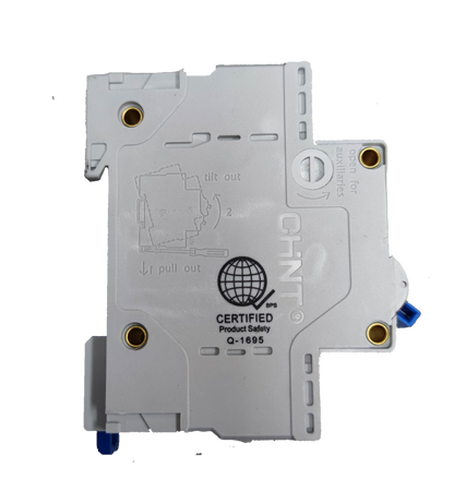 Chint 80A miniature circuit breaker in white with certification marking for electrical safety