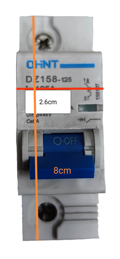 Chint 80A miniature circuit breaker DZ158-125 with blue switch in off position