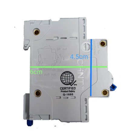 Chint 80A miniature circuit breaker in white with certification markings and mounting holes