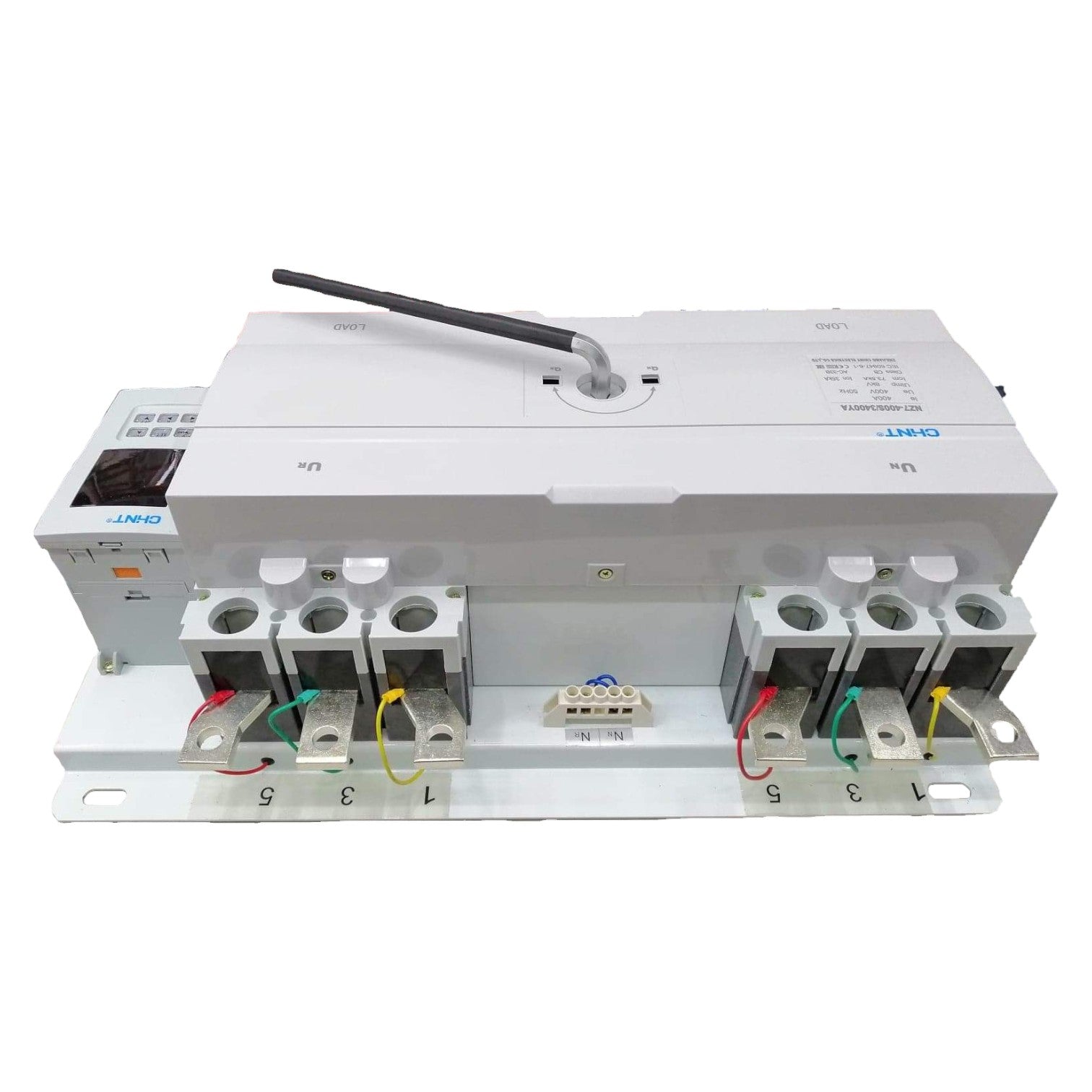 Electrical panel with wiring on a white background