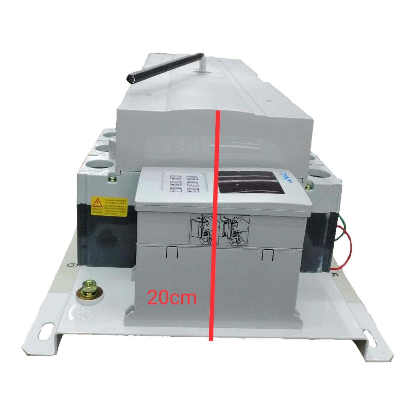 Electrical component with a red line marking 20cm on a white background