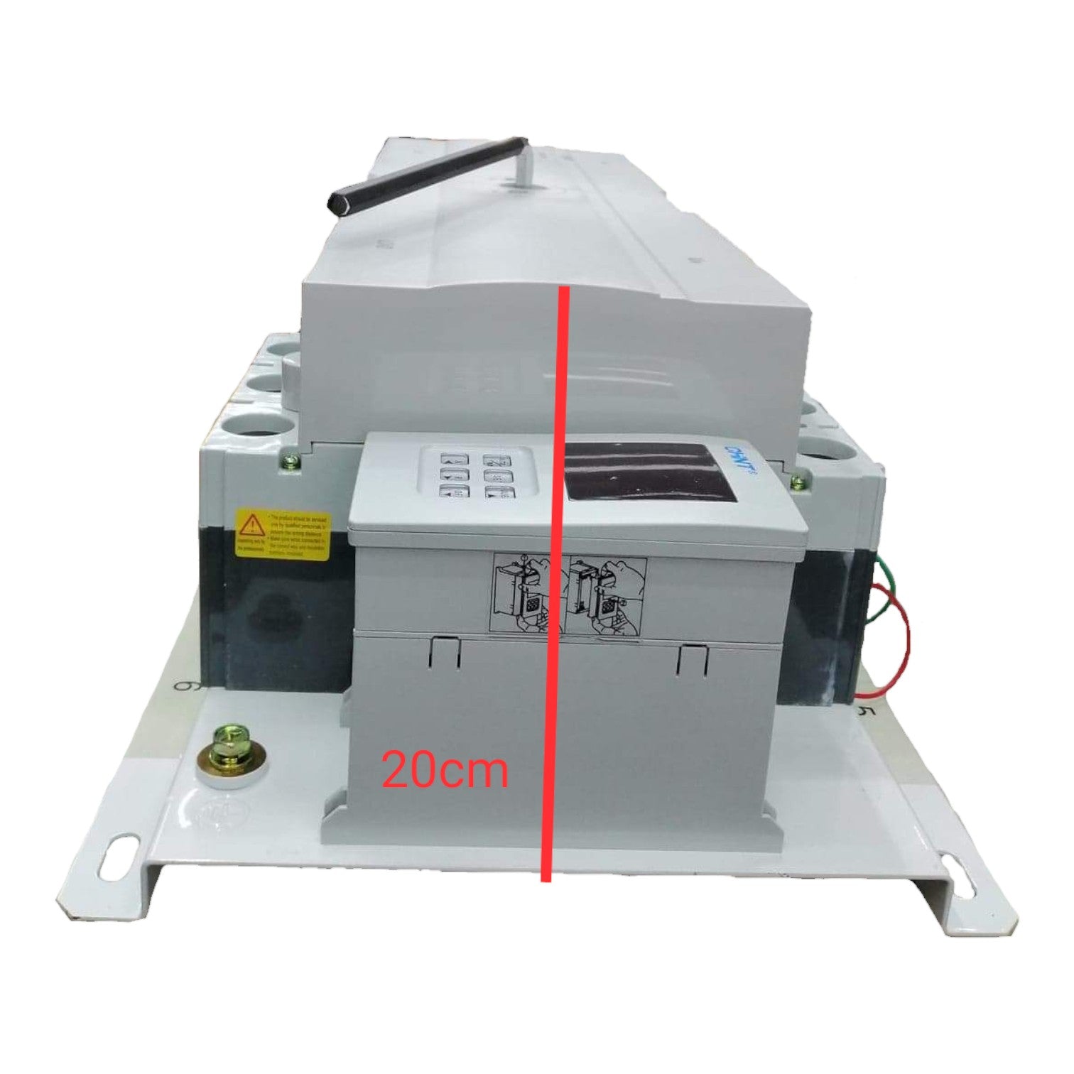 Electrical component with a red line marking 20cm on a white background