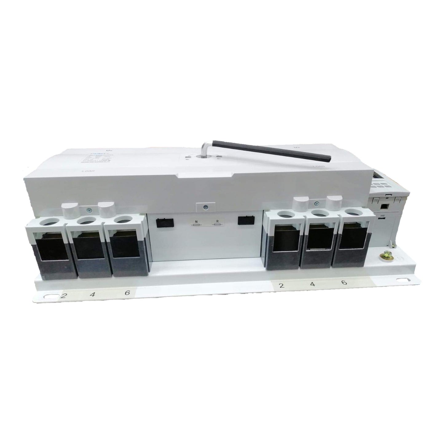 White electronic device with multiple ports on a white background