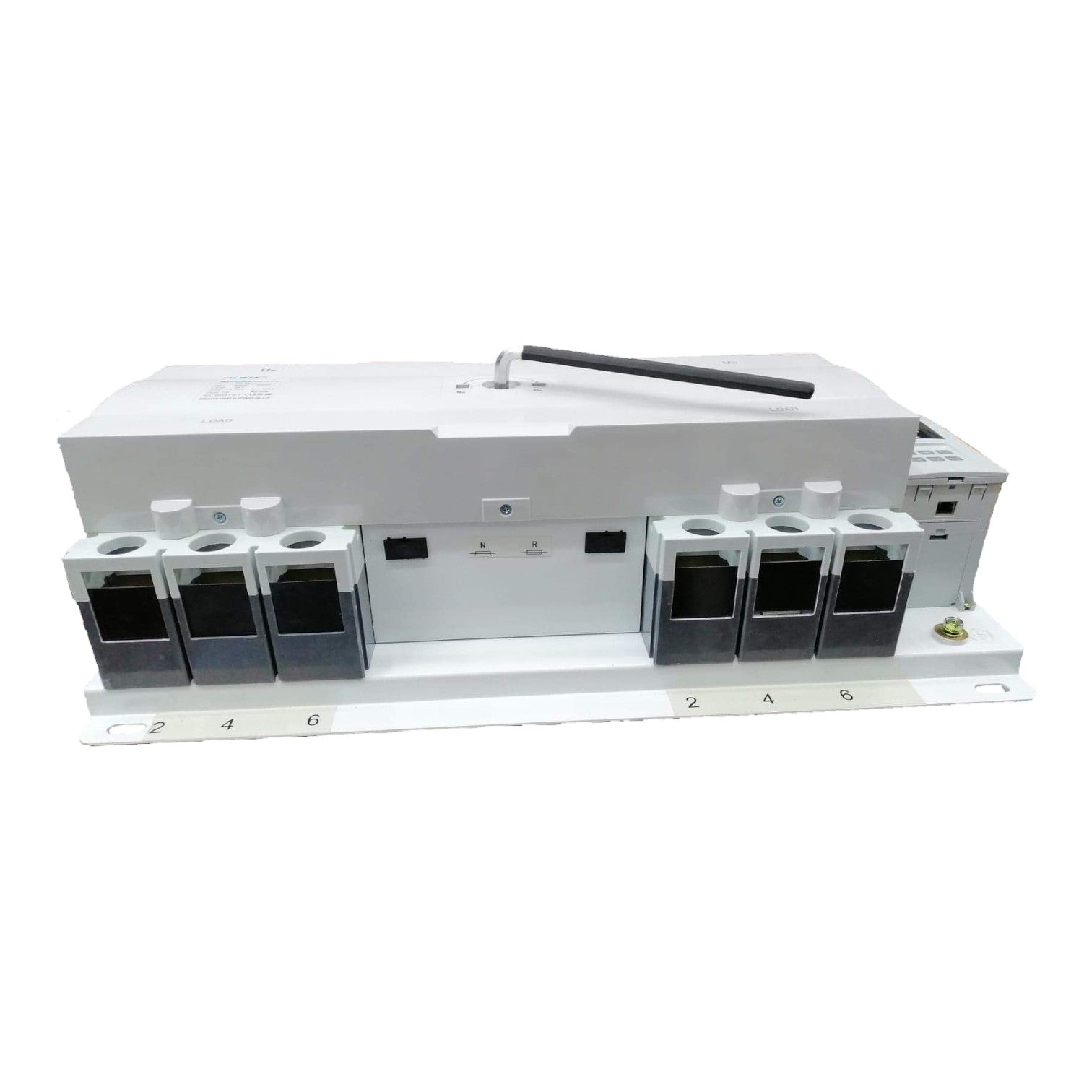 White electronic device with multiple ports on a white background