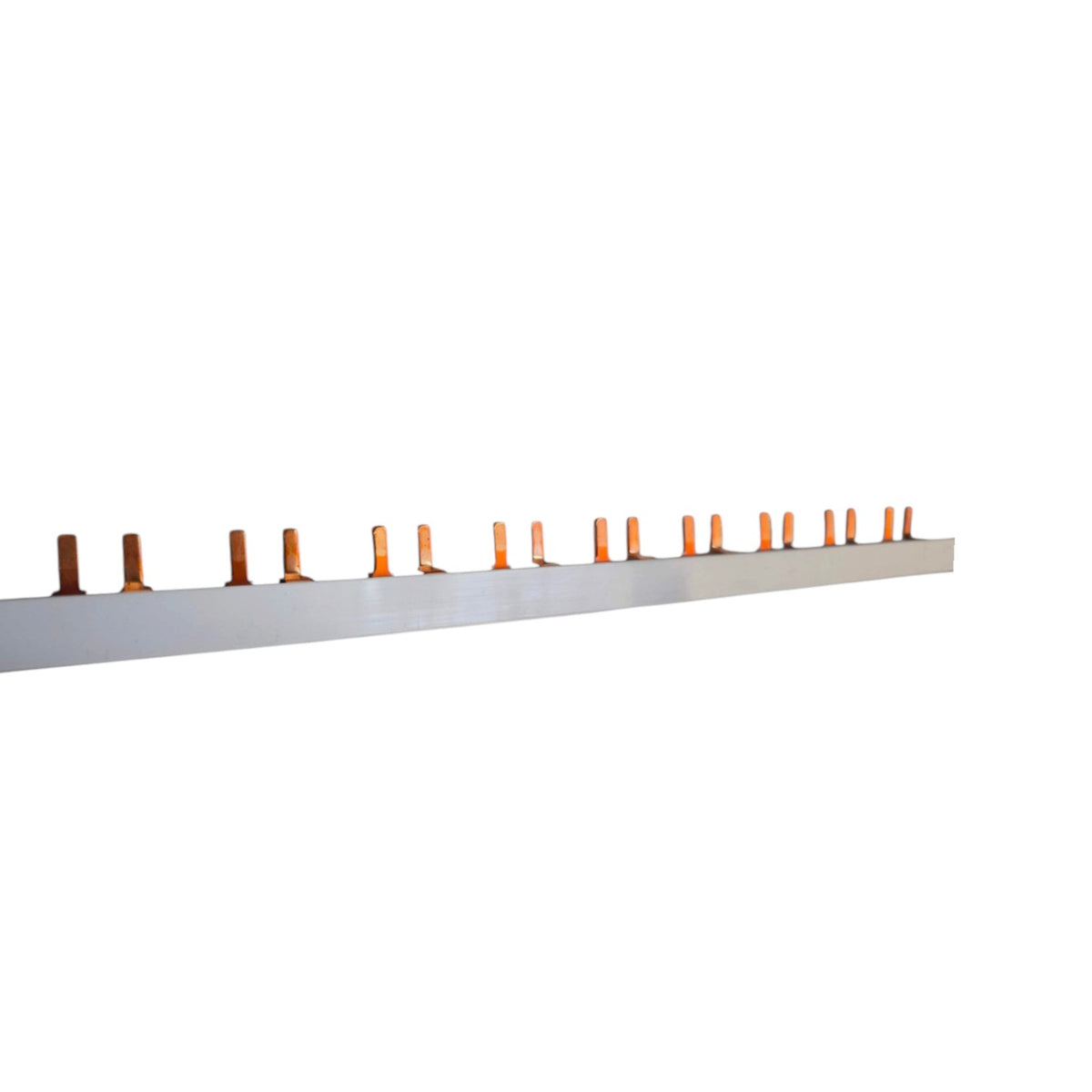 A long, narrow white rectangular strip with multiple small orange-tinted vertical tabs or pins attached along the top edge, shown on a plain white background.