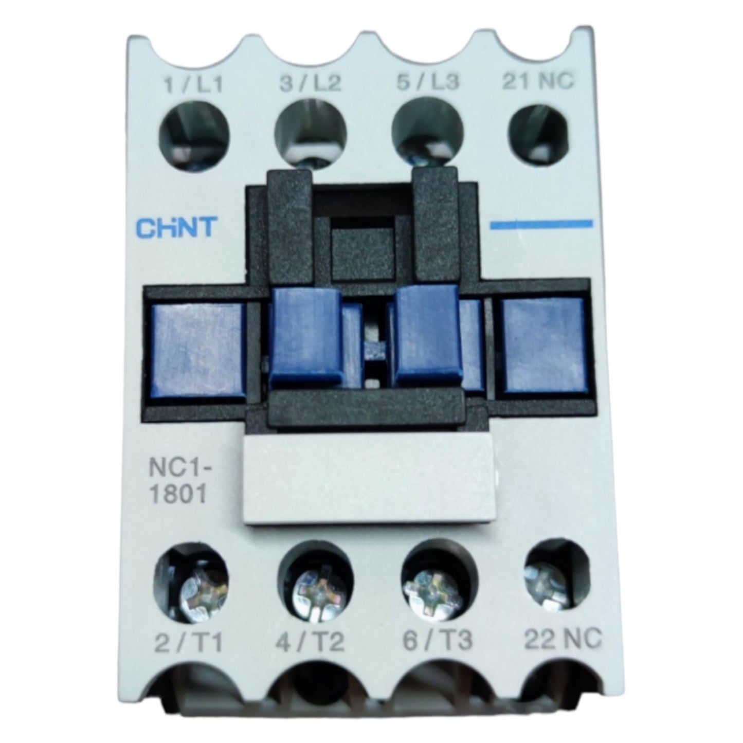 Electrical contactor with labeled terminals on a white background