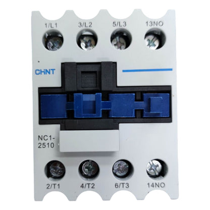 Electrical contactor with labeled terminals on a white background
