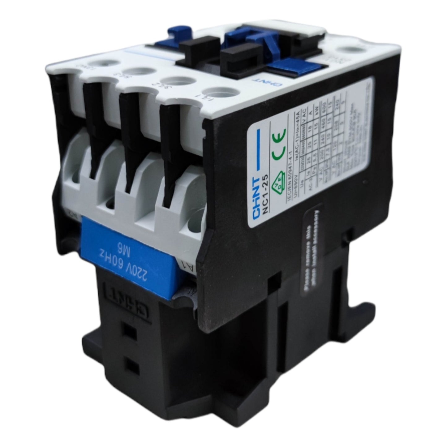Electrical contactor with visible branding and specifications on a white background