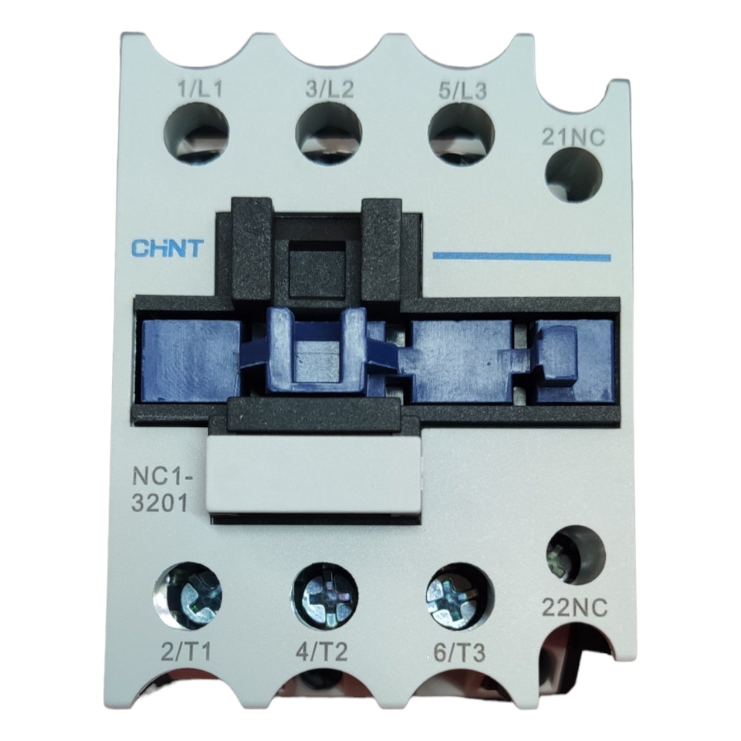 Electrical contactor with labeled terminals on a white background
