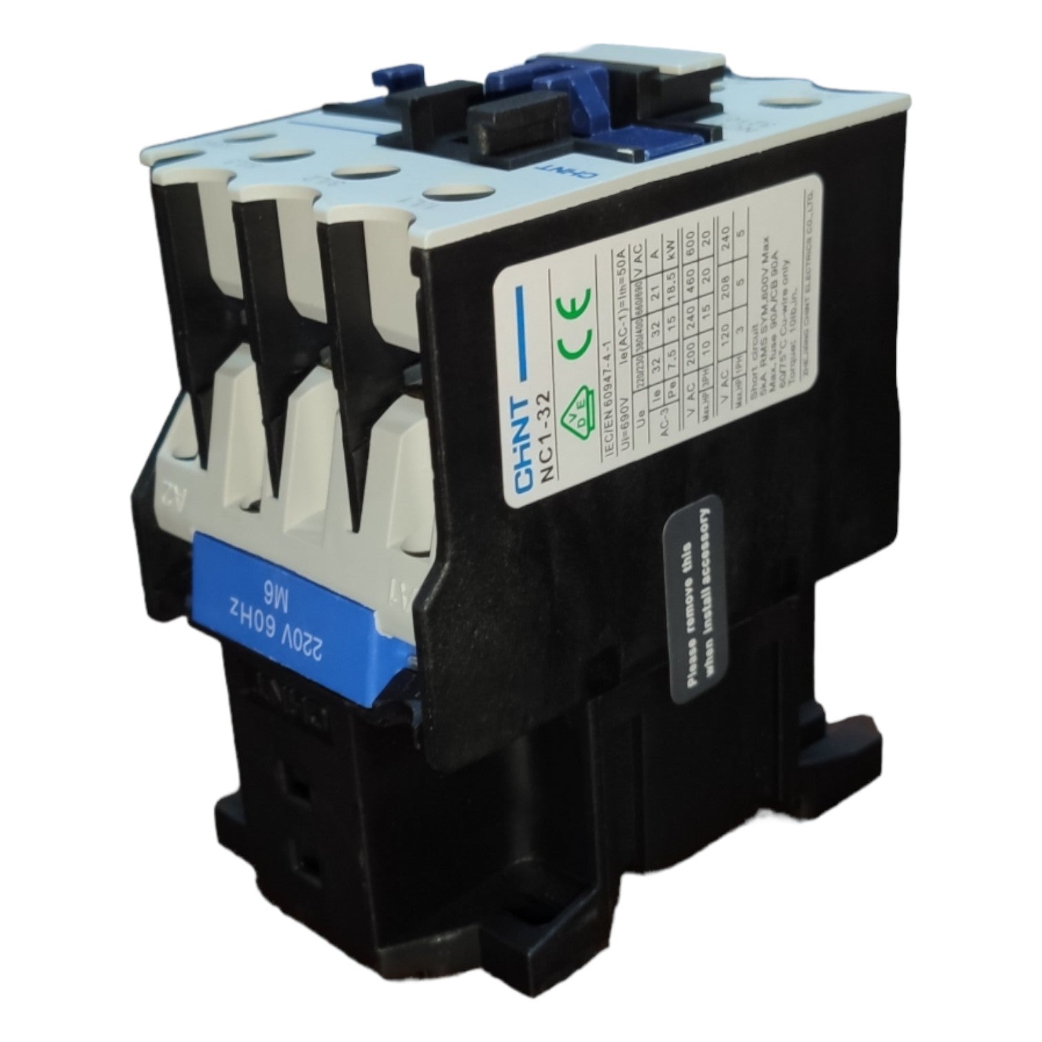 Electrical contactor with visible branding on a white background
