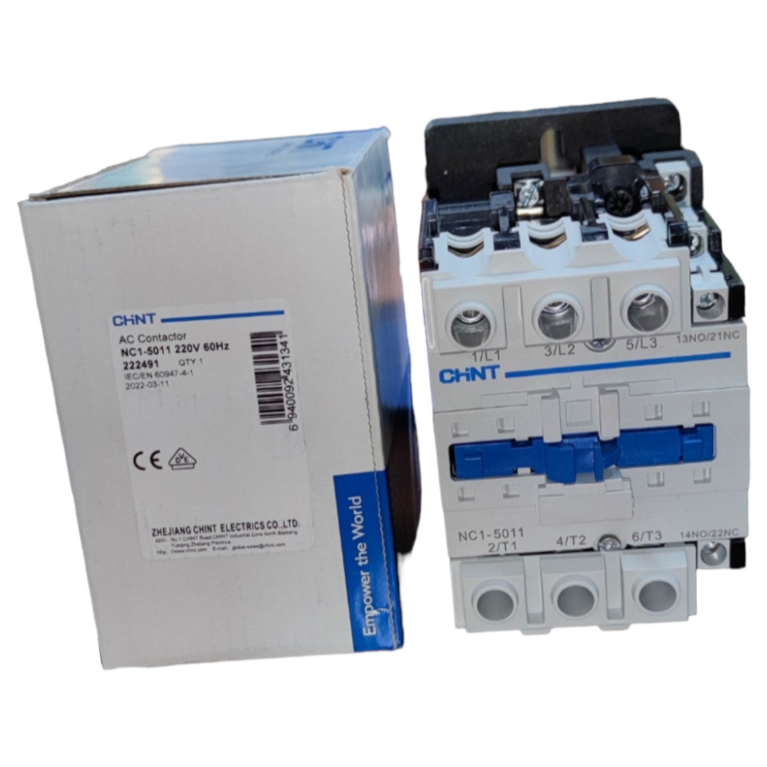 Contactor with packaging on a white background