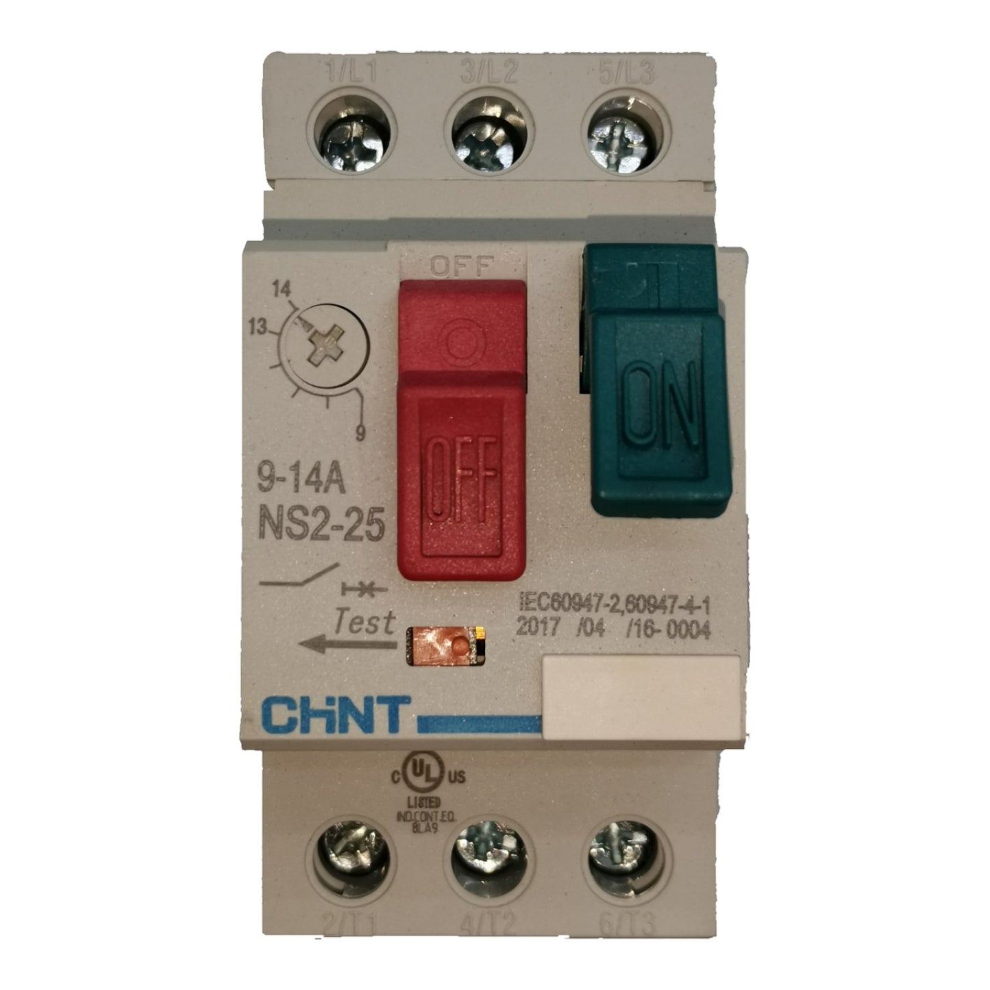 Electrical circuit breaker with red and green switches on a white background