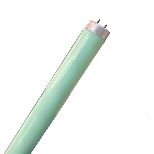 Light green fluorescent tube on a white background