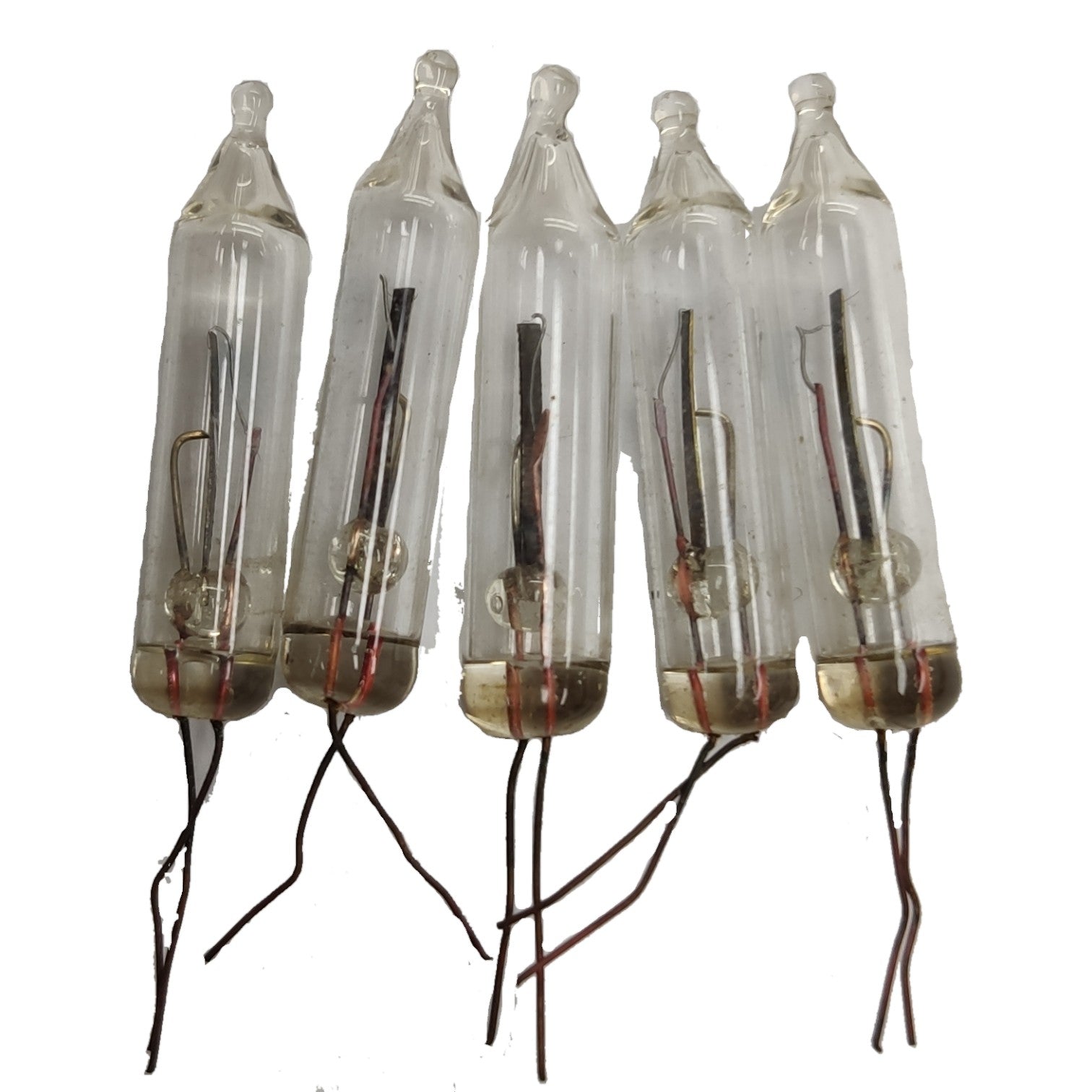 Five vacuum tubes with visible electrodes on a white background Christmas Bulb Blinker (30pcs of Blinker Bulbs per Pack) Electx Electrical Supply