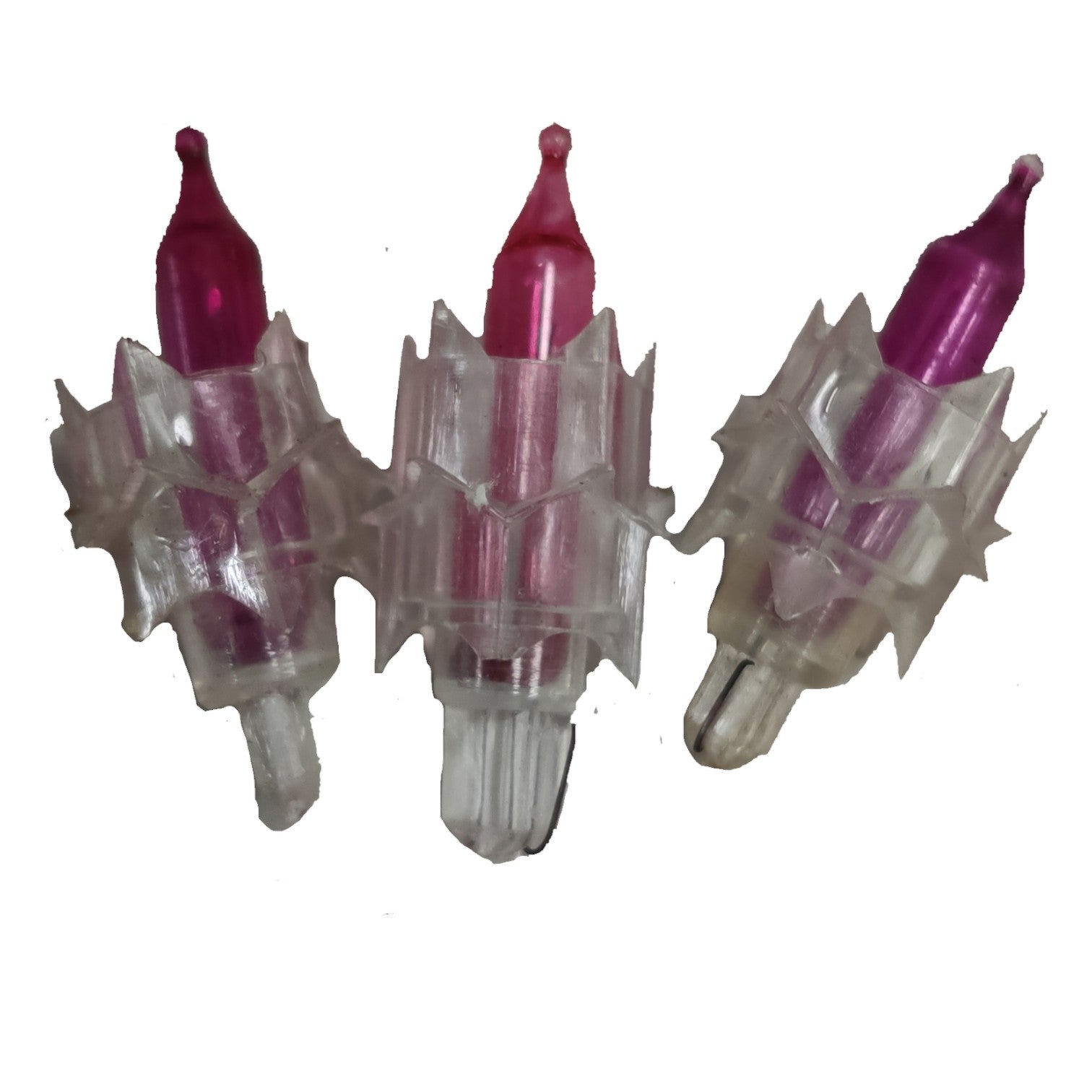 Three tattoo needles with pink tips on a white background