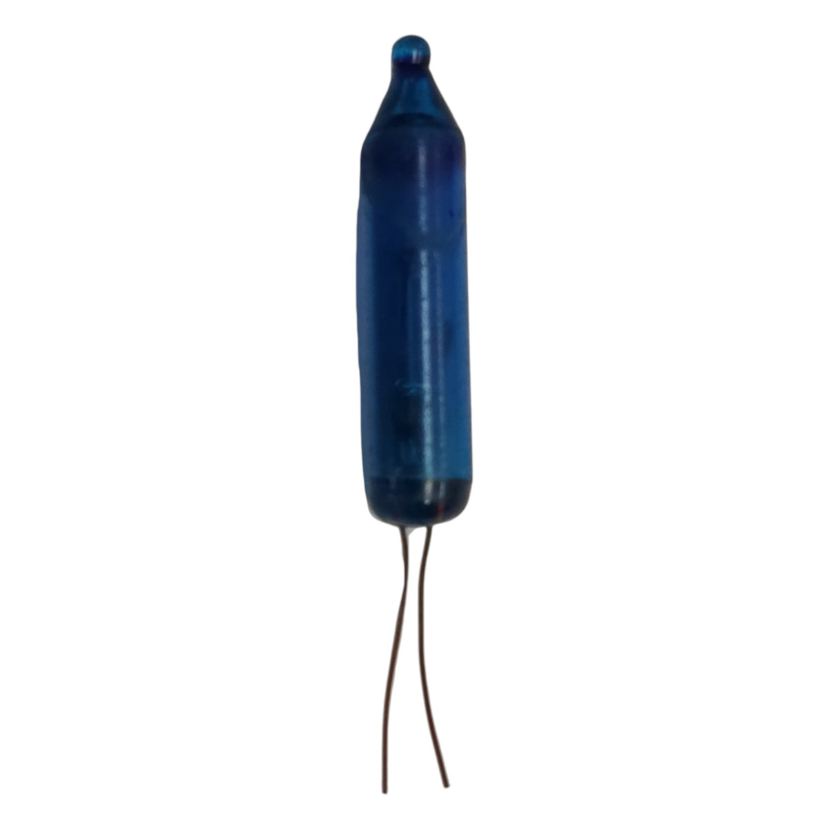 Blue cylindrical object with wires on a white background