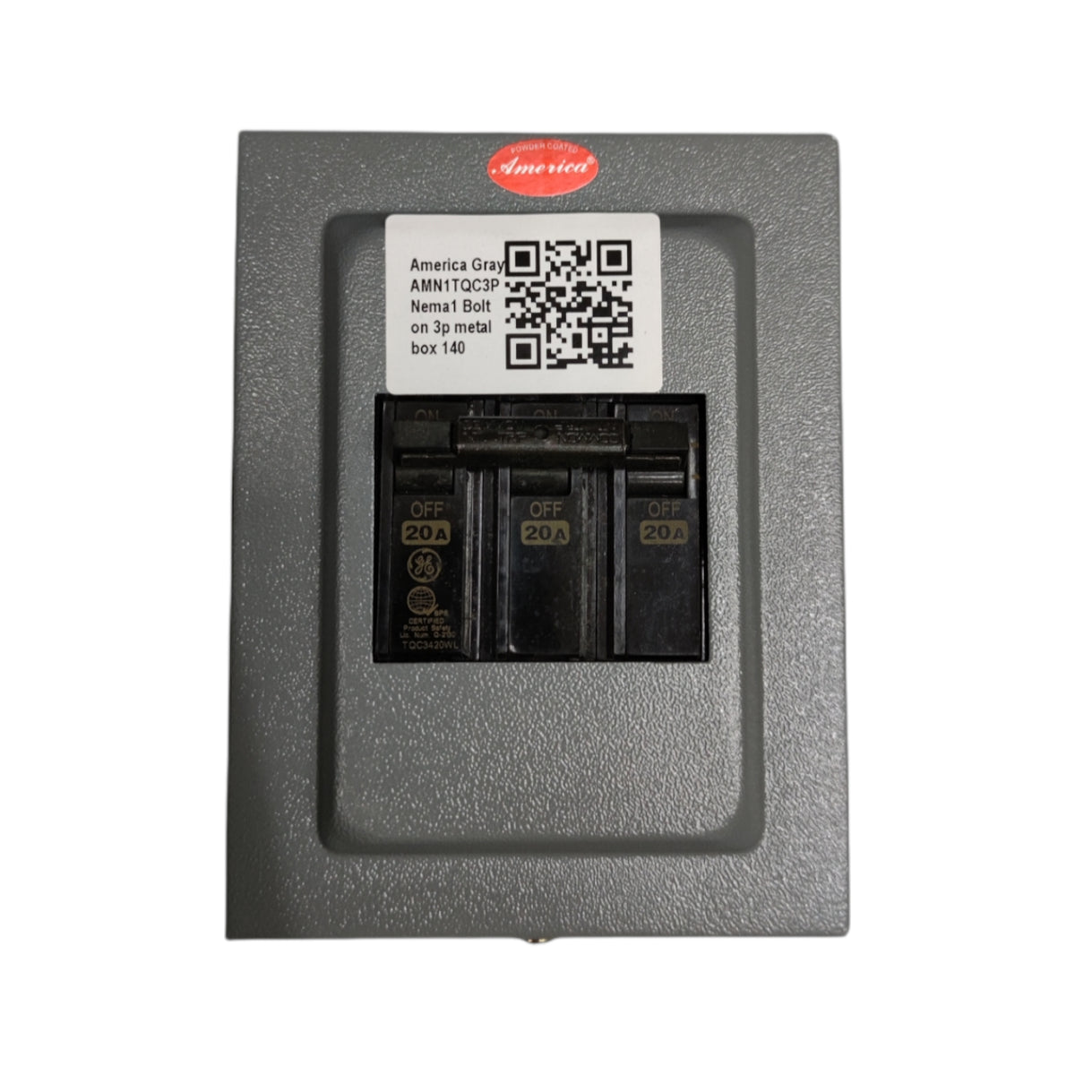 GE 3 phase circuit breaker with enclosure featuring three 20A switches for electrical safety