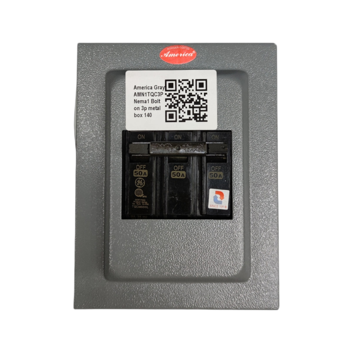 GE 3 phase circuit breaker with enclosure for reliable power distribution and safety.
