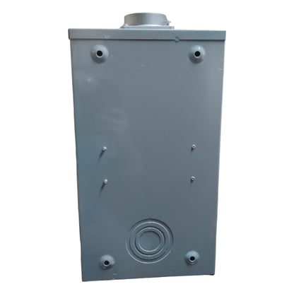 Rectangular metal box with circular ports on a white background