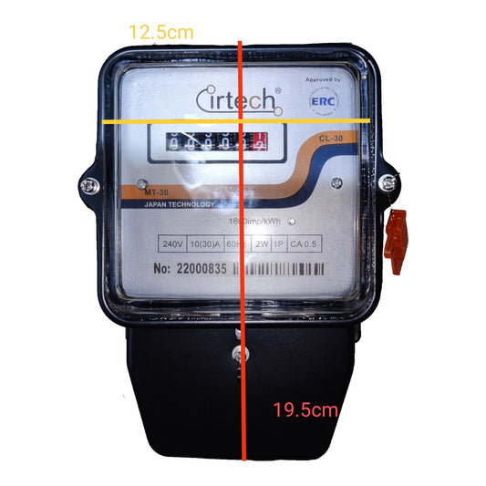 Measurement chart showing dimensions of a device with Curtech branding on a white background Cirtech KWH Meter 10(30A) 2W Single Phase, Submeter 2 Wire Single Phase Analog Electx Electrical Supply