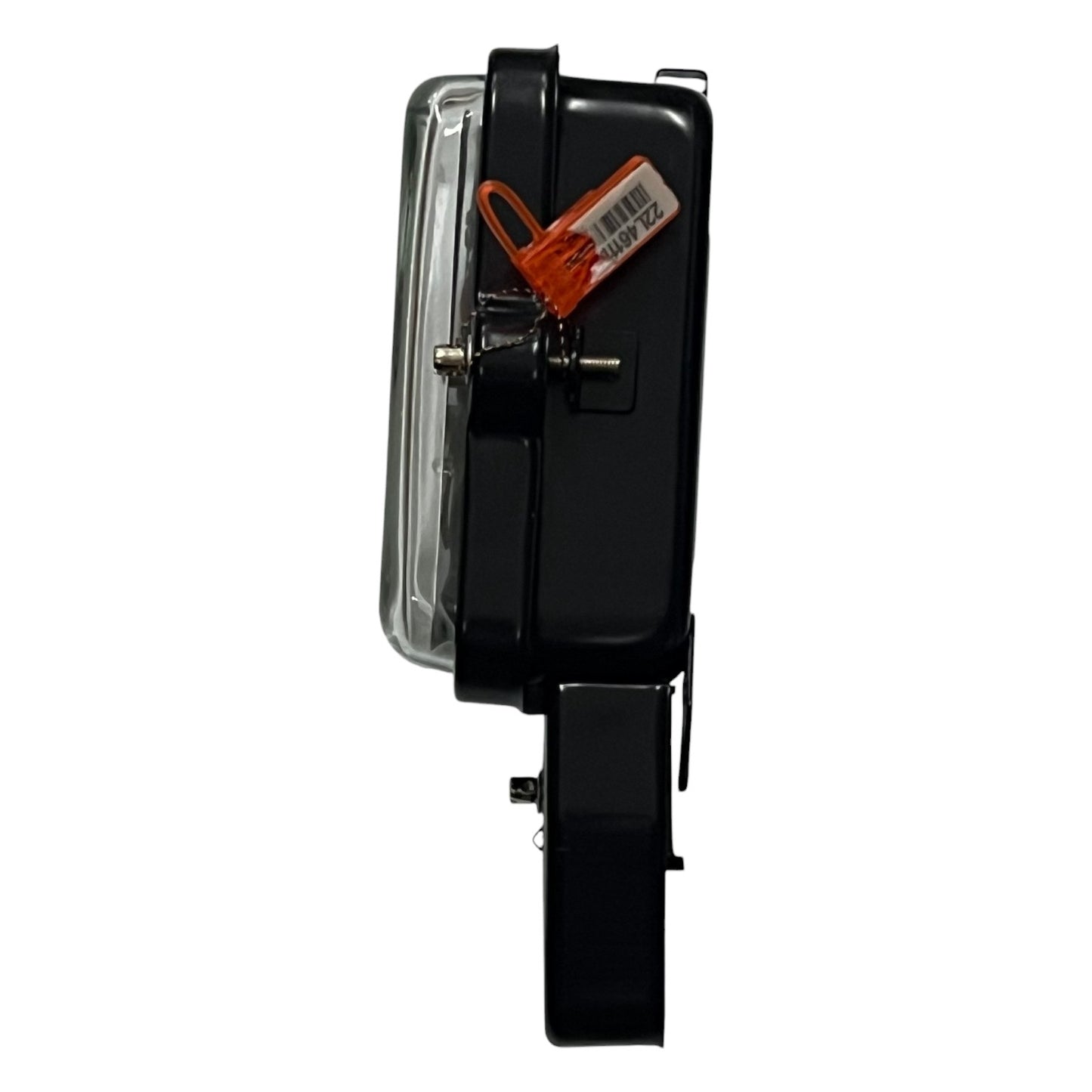 Black car side mirror on a white background