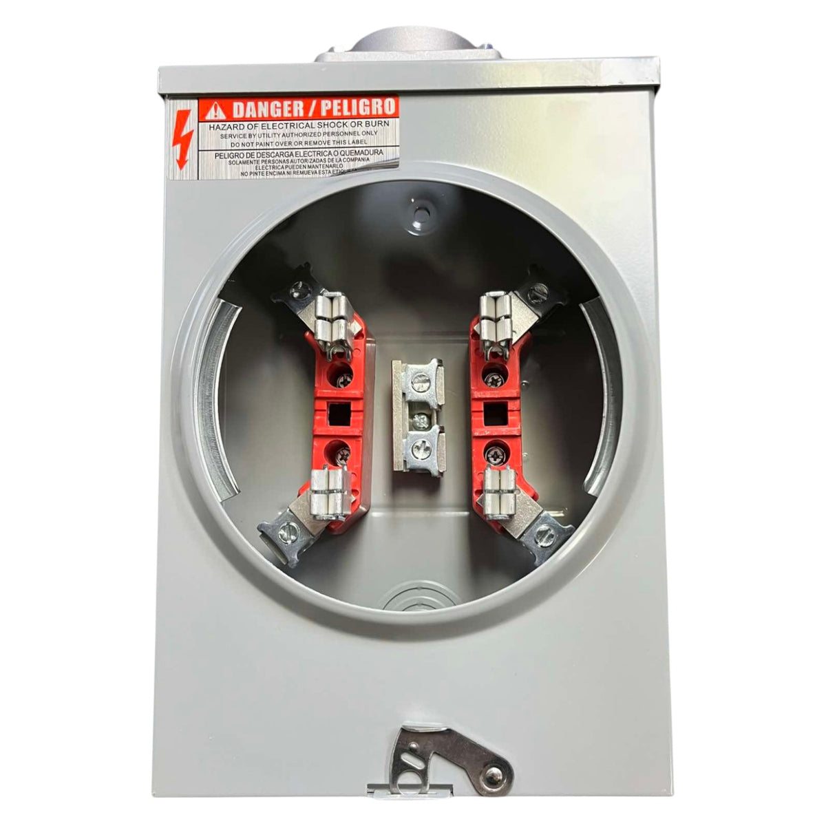 Cirtech Square Meter Base for 4 Jaws KWH Electric Meter, front view with red and silver jaws