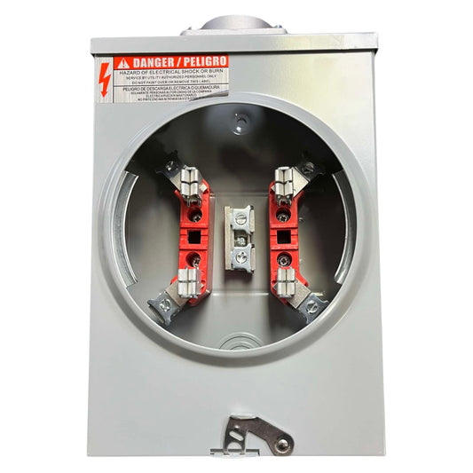 Electrical panel with red and silver connectors on a white background
