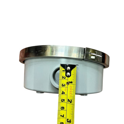 Metallic component with a measuring tape for scale on a white background Citrtech Round Meter Base 3/4 Inch Electrical Meter Base, KWH Meter Base Electx Electrical Supply