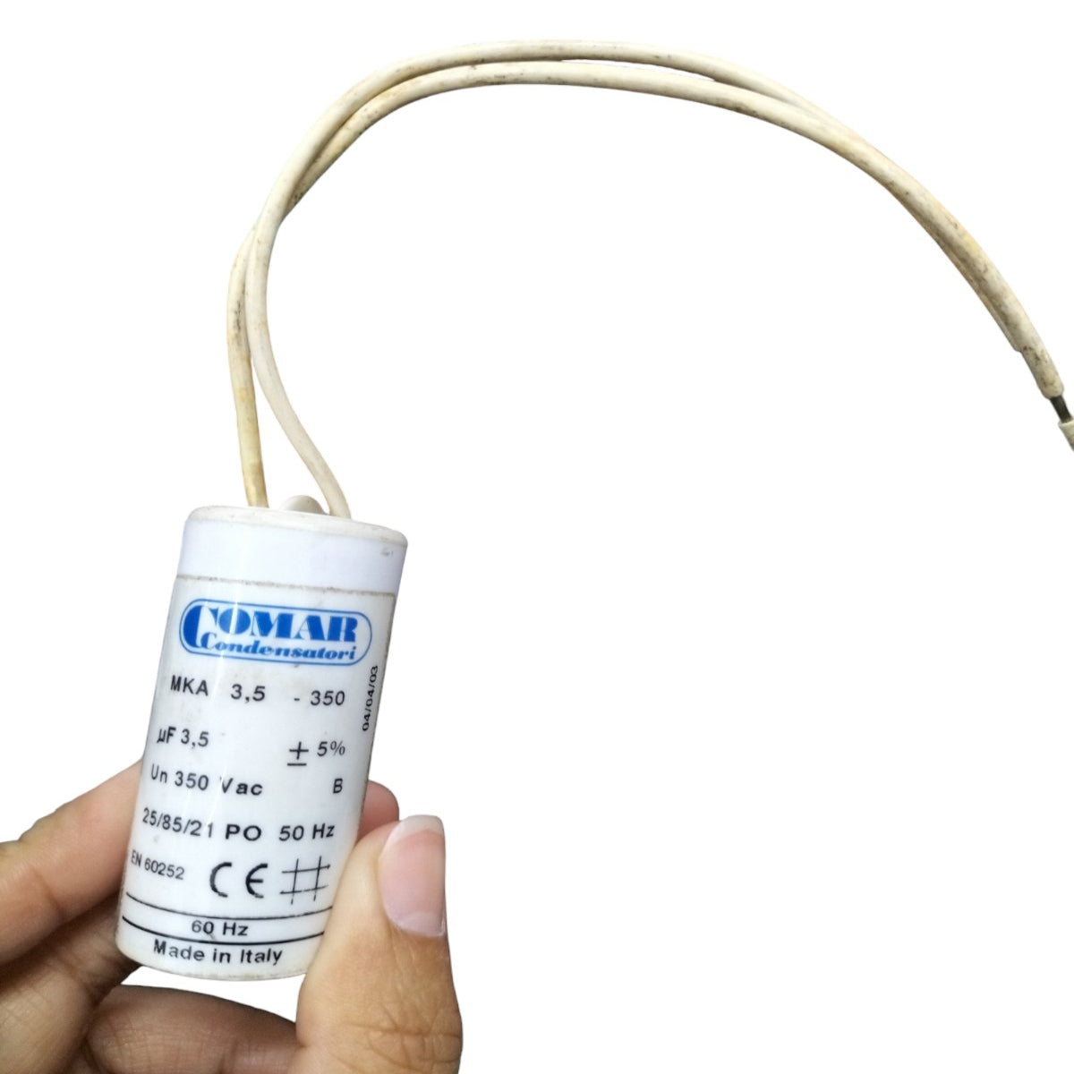 Comar Motor Running Capacitor 350V AC with Wires for Electrical Applications