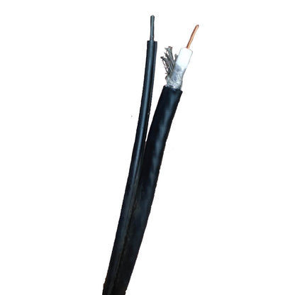 A black multi-core cable shown with one end stripped open, revealing a white insulating layer, silver metal strands, and a copper-colored wire core, set against a plain white background.